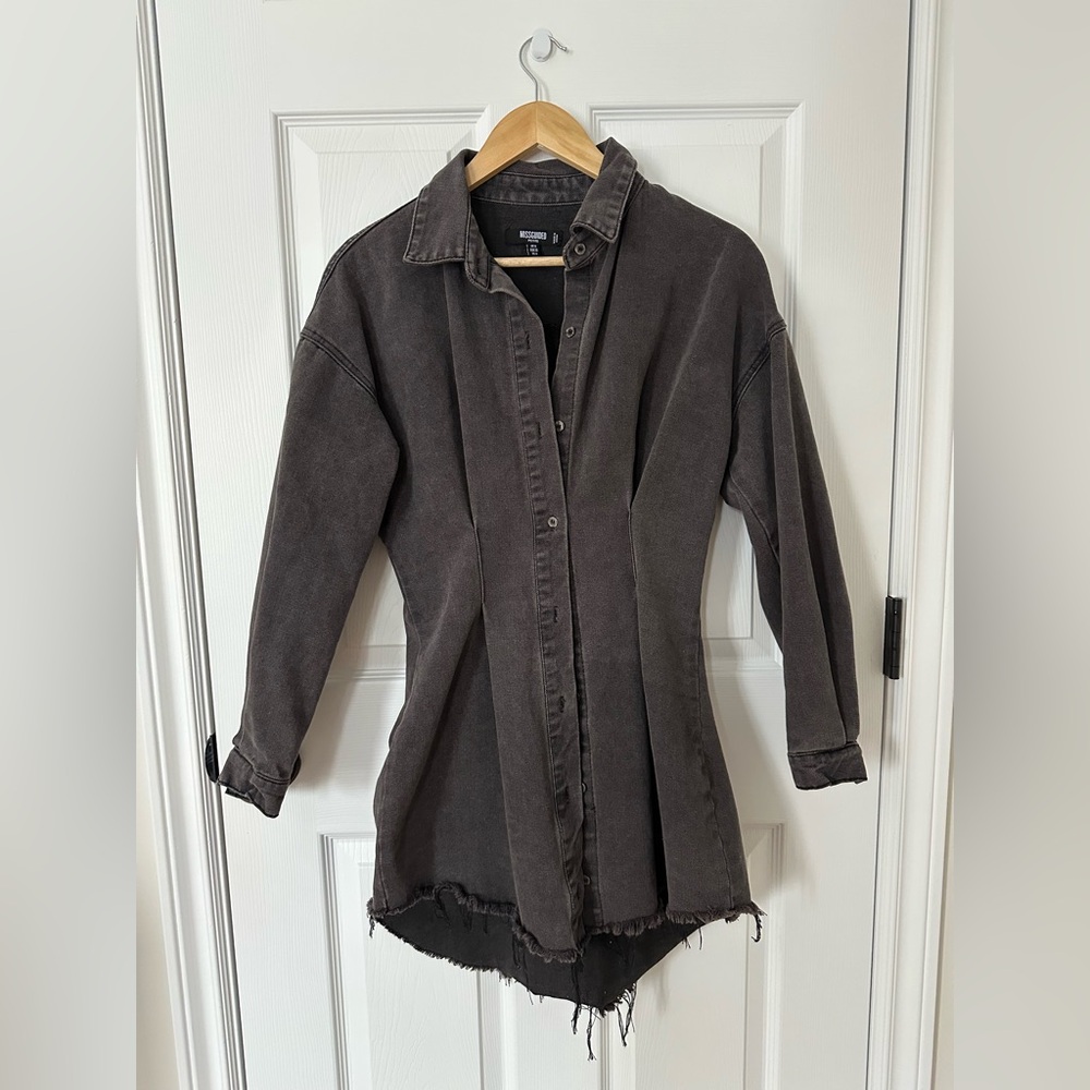Missguided Petite Black Cinched Waist Denim Shirt Dress